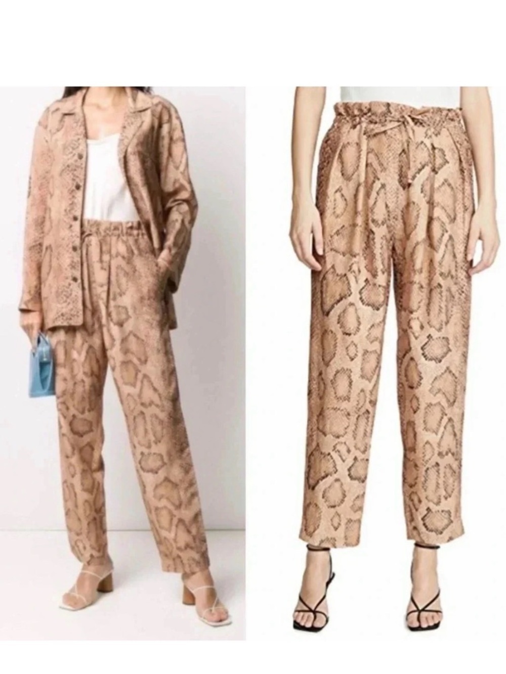 Mara Hoffman Valerie Snake Print Linen Tencel Paperbag Waist Pants Small